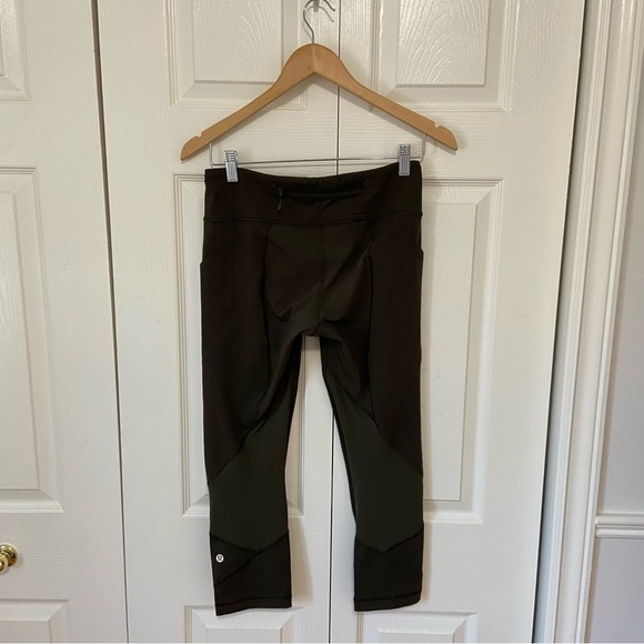 Lululemon Women’s Olive Green Mesh Crop Leggings Size 6 - Picture 2 of 9